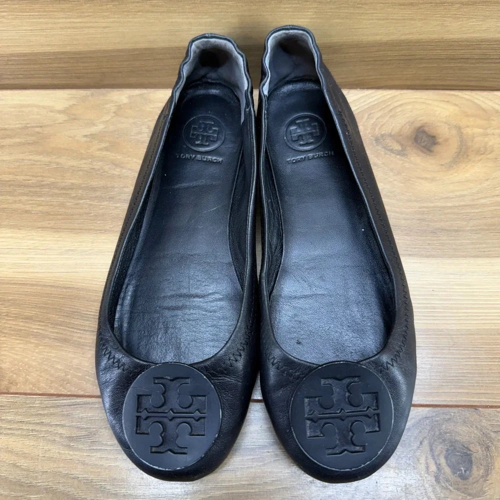 Tory Burch Minnie Ballet Flats Womens 6 M Black Soft Leather Walk Office